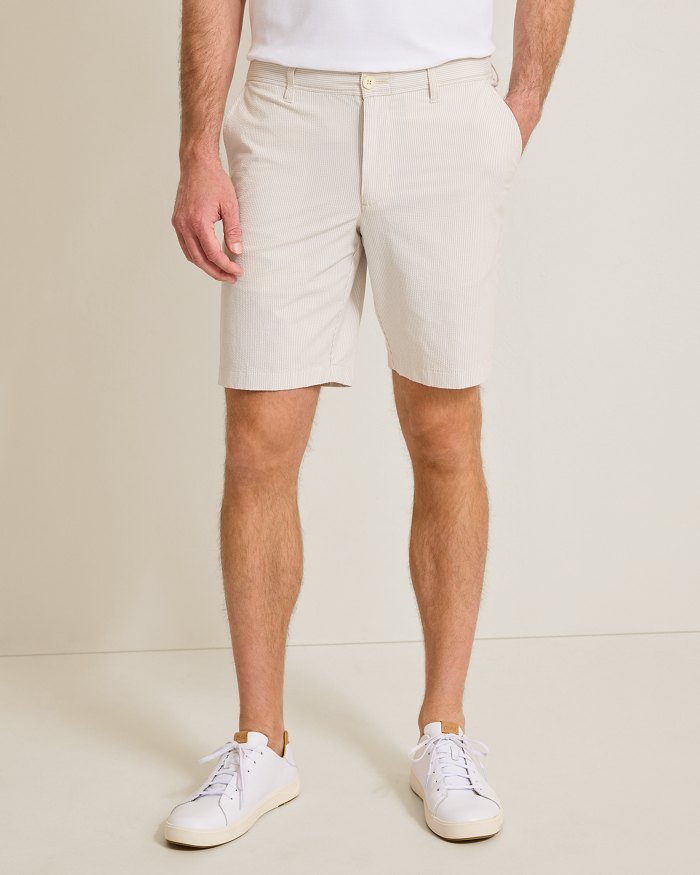 Nova Wave Stretch-Seersucker Sand Stripe 9-Inch Shorts