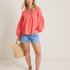 Coastalina Linen Pintuck Peasant Top