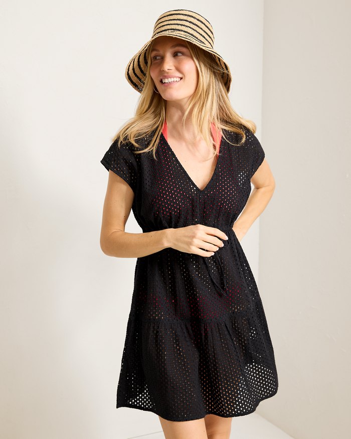 Eyelet Cotton V-Neck Coverup Dress