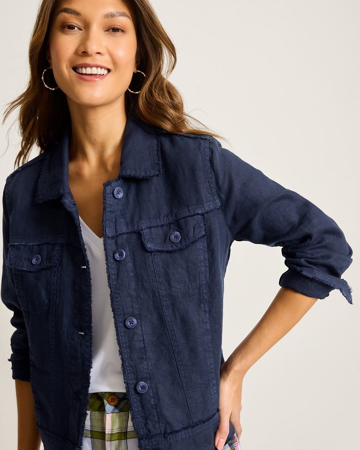 Two Palms Linen Raw-Edge Jacket