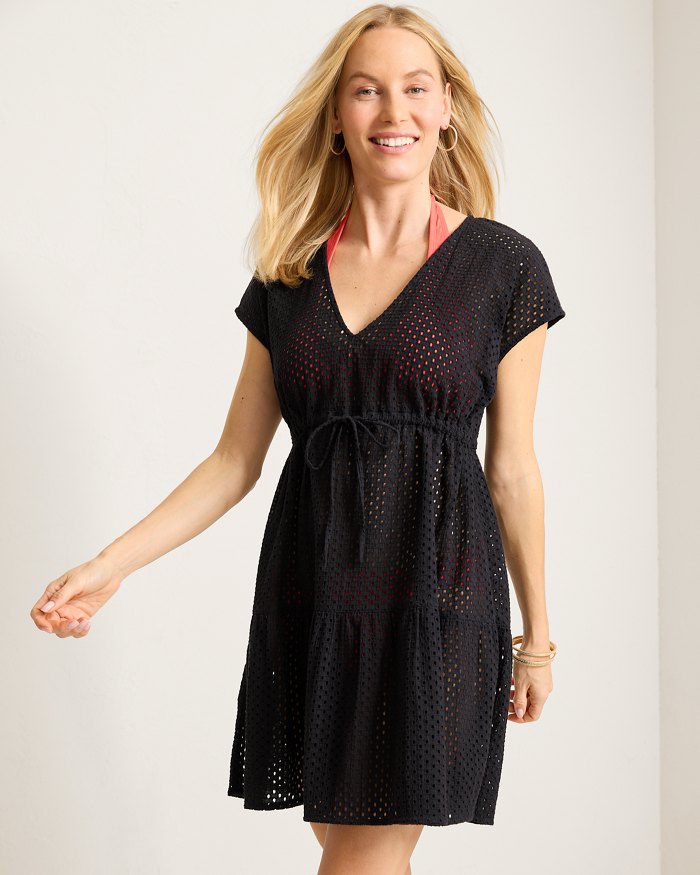 Eyelet Cotton V-Neck Coverup Dress