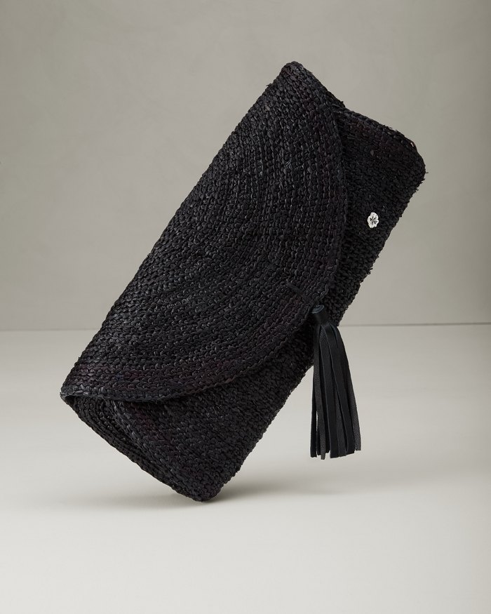 Islamora Lux Crocheted Black Raffia Clutch