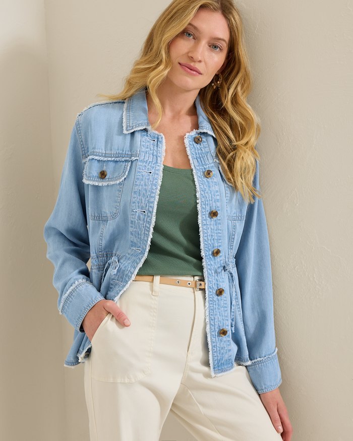 Chambray O'Lei Linen-Blend Utility Jacket