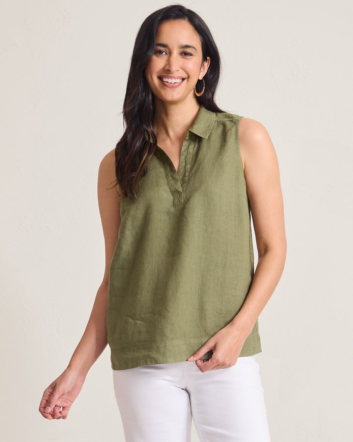 Coastalina Linen Sleeveless Popover Top