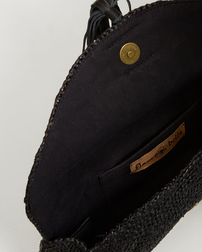 Islamora Lux Crocheted Black Raffia Clutch