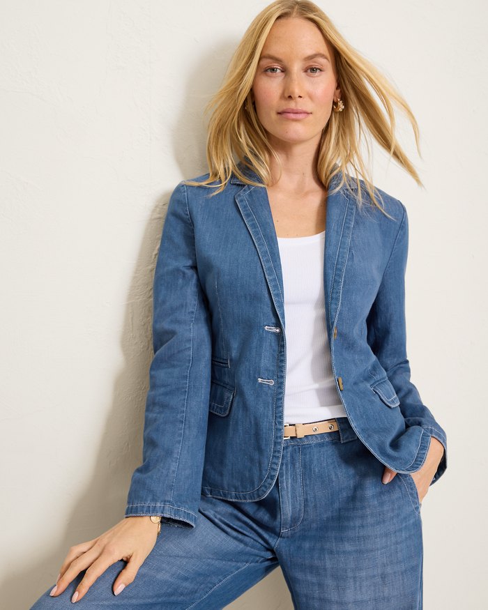 Linen-Blend Denim Blazer