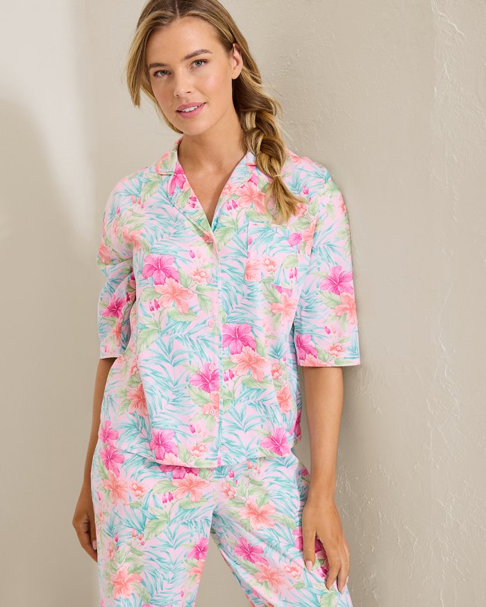 Woven Sateen 3/4-Sleeve Top & Pants Pajama Set
