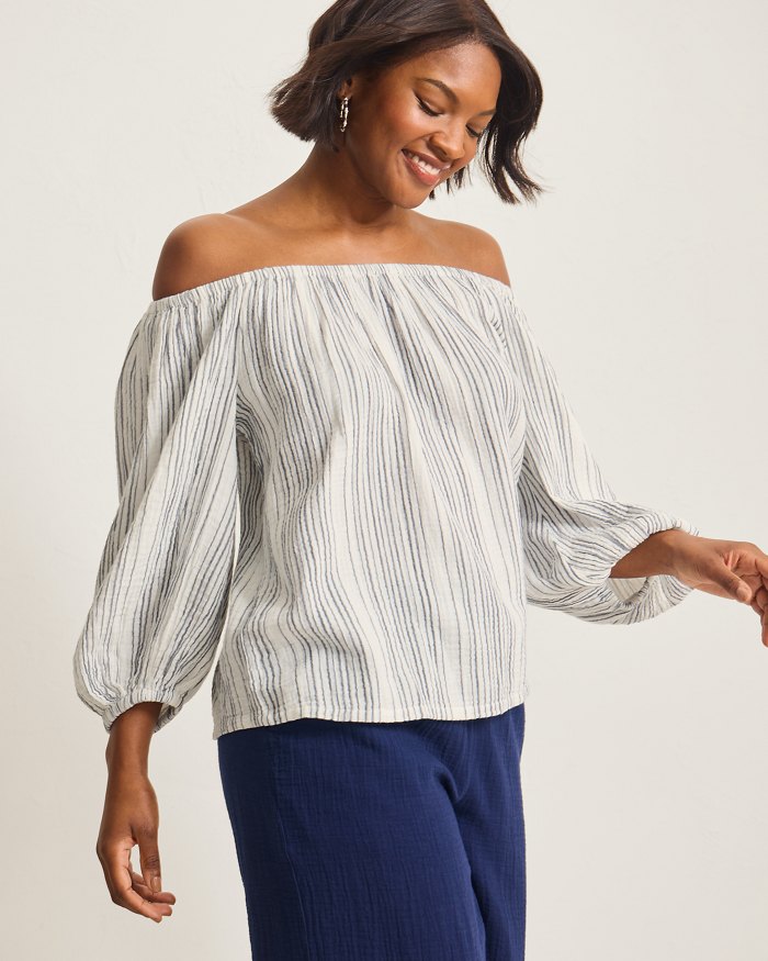 Island Gauze Luminous Tide Off-the-Shoulder Top