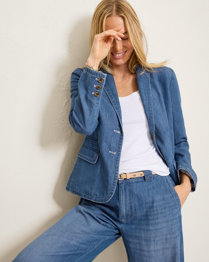 Linen-Blend Denim Blazer