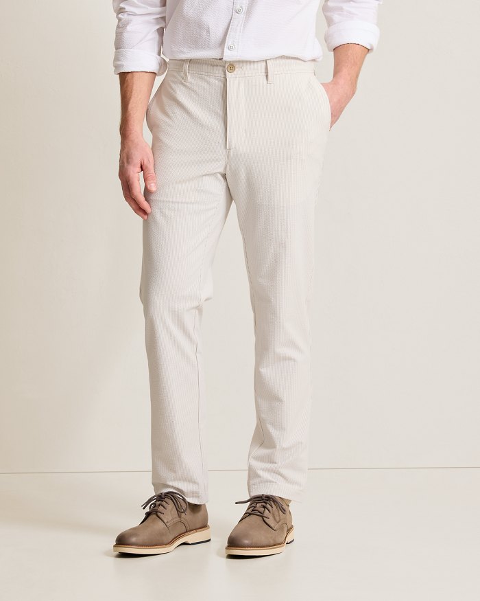 Nova Wave Stretch-Seersucker Sand Stripe Pants