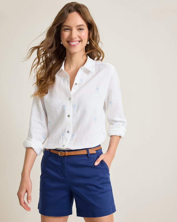 Coastalina Linen Embroidered Relaxed Top